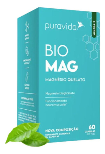 Kit 2x Bio Mag Magnésio (60 Caps Cada) Puravida Sabor Sem Sabor