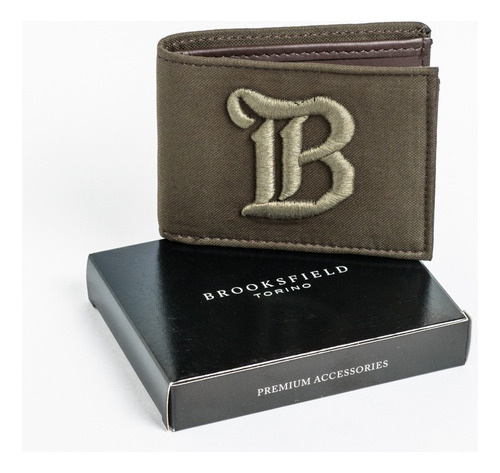 Billetera Cuero Natural Brooksfield Bordada Cc1055 Color Verde Musgo