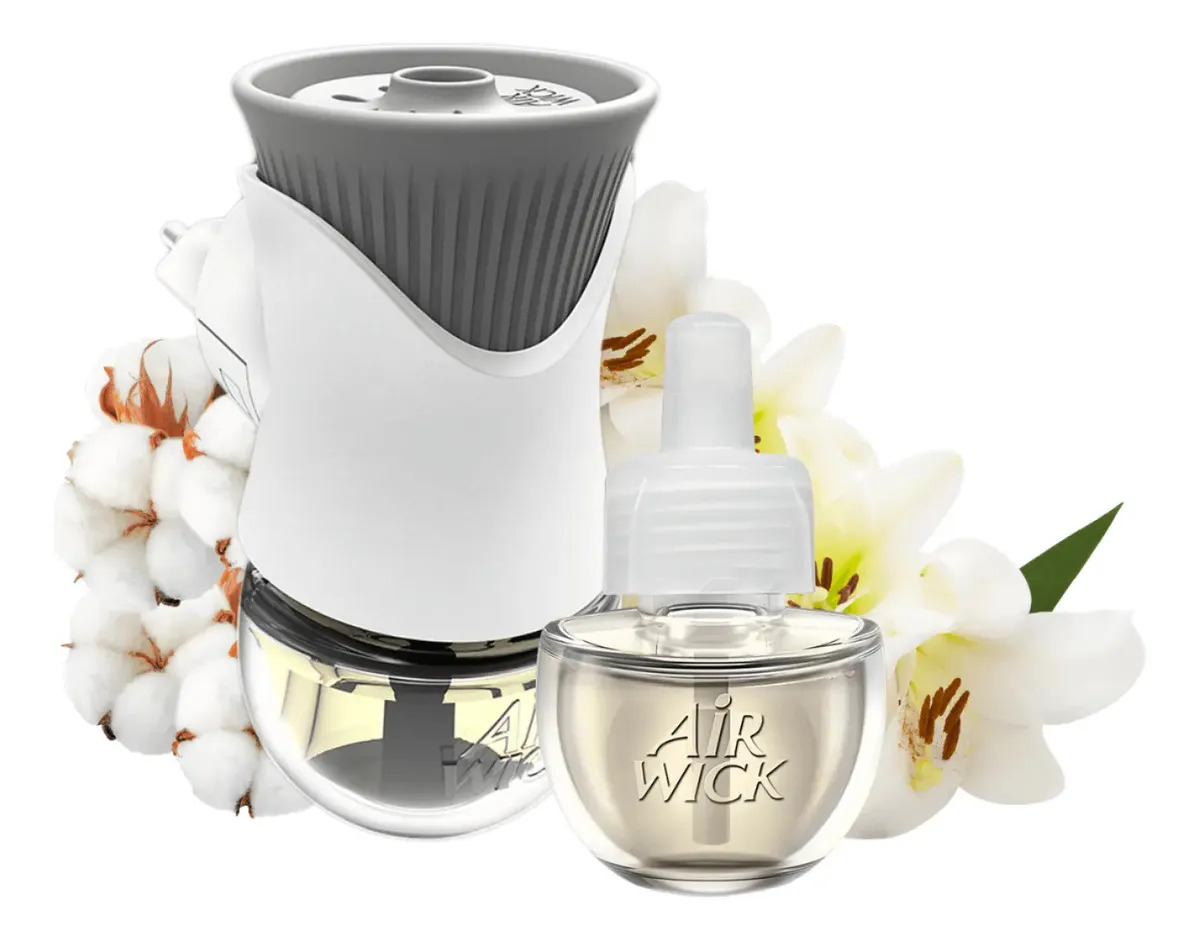 Difusor Elétrico Bom Ar Lirio Branco e Algodão Aparelho e Refil 16ml