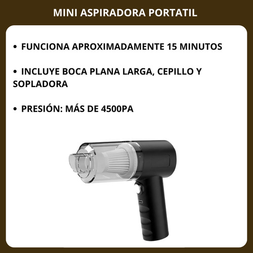 Aspiradora De Mano Mini Inalámbrica Potente Para Casa Auto Negro