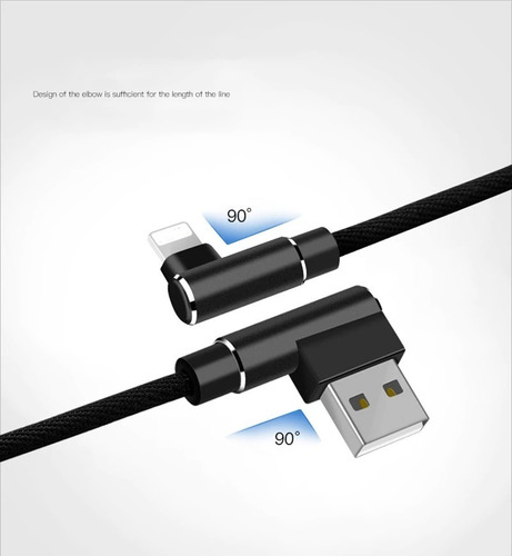 Imagem 3 de 3 de Cabo Lightning iPhone Usb 90 Graus Em L Reforçado 2 Metros