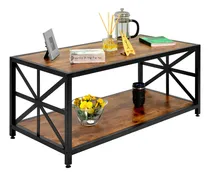 Comprar Houzer mesa centro minimalista moderna 2 niveles 107cm cuadrada color cafe quemado