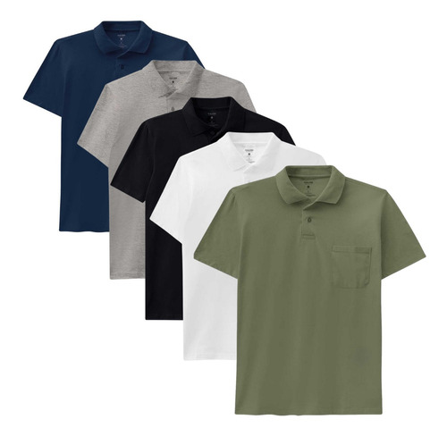 Kit 5 Camisetas Polo Básica Masculina Malwee Com Bolso