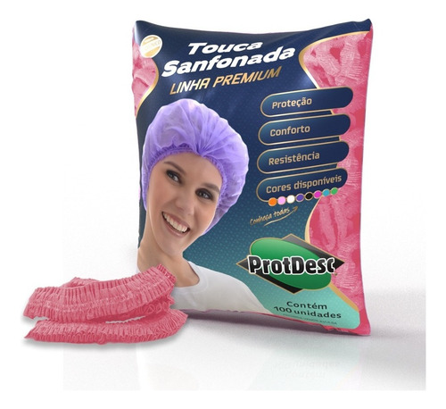 Touca Elastico Descartavel Rosa / Preto (pct 100) Protdesc Cor Rosa-claro