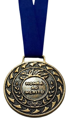 Kit 45 Medalhas Bronze Honra Ao Mérito 50mm Com Fita Azul