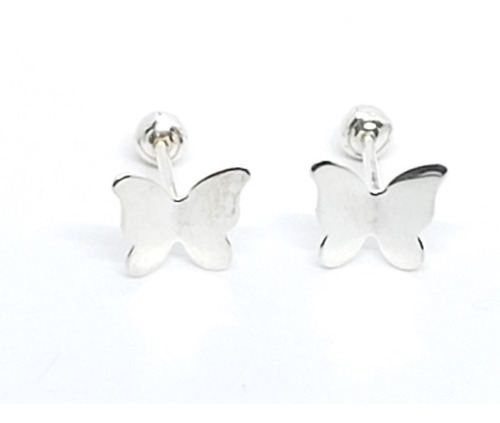 Aretes De Mariposa Lisa De Plata 925 + Estuche L1