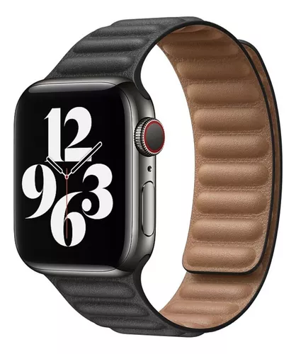 Pulseira Couro Fecho Magnético Para Apple Watch Série 7 45mm Cor Black