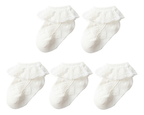 5 Pares De Calcetines De Algodón Con Volantes Y Encaje Hasta