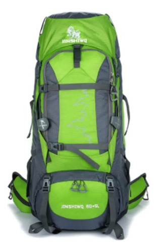 Mochila Camping 80+5 Trekking Senderismo Impermeable Barras Color Verde Lima