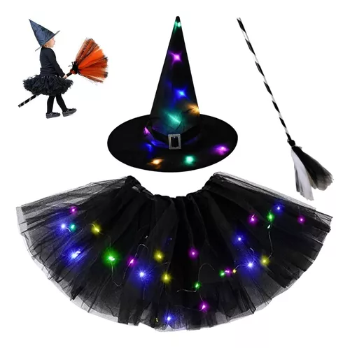 Fantasia Halloween Infantil Menina Bruxinha Bella Com Tiara Mini Chapéu