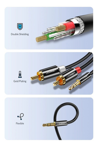 Imagen 6 de 9 de Cable Auxiliar De Audio 3.5mm A Rca Ugreen 1.5m Chapado Oro