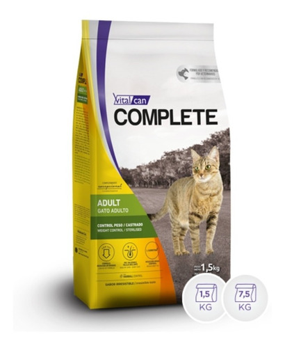 Alimento Vitalcan Complete Gato Control Peso Castrado 7.5kg