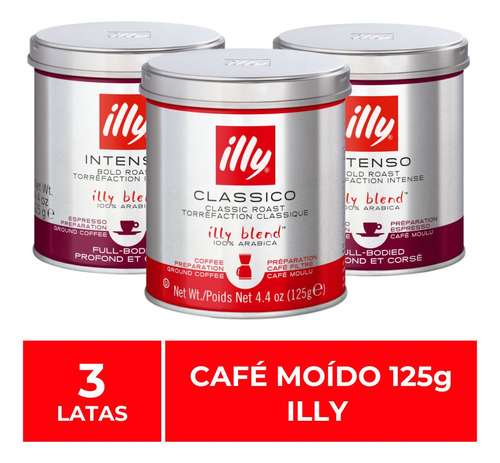 Café Moído, Illy, 3 Latas De 125g