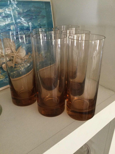 Vaso De Cristal Ámbar Juego X 6