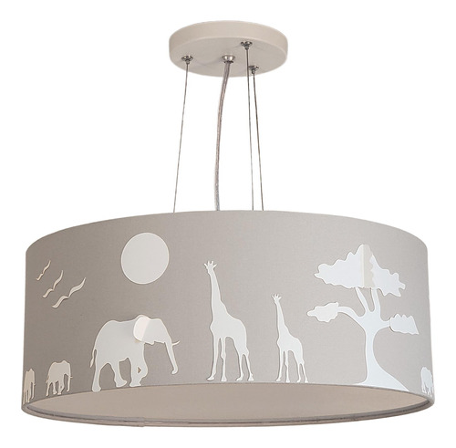 Lustre Infantil Safari Savana Cúpula 50x15cm Cinza