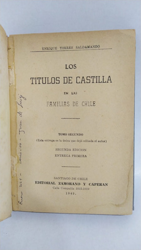 Títulos De Castilla En Las Familias De Chile / Genealogía 
