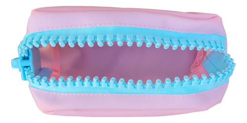 Estojo Transparente Bubble Grande Cores Neon Necessaire Cor Rosa - Azul