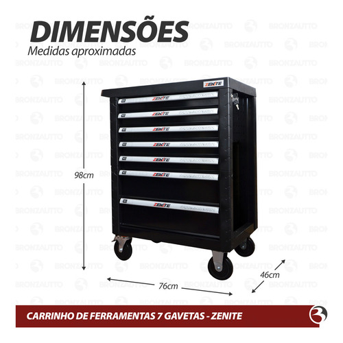 Carrinho De Ferramentas 7 Gavetas 191 Ferramentas Completo Cor Preto