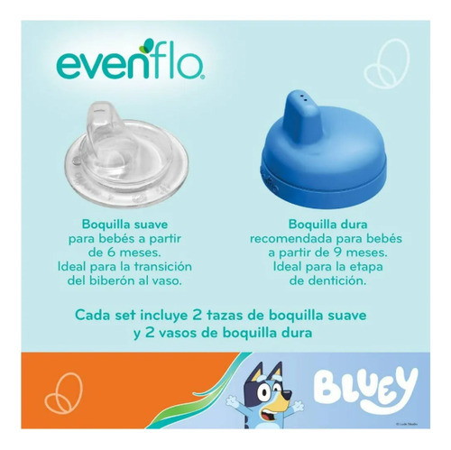 Evenflo Bluey Set Entrenador Infantil 2 Vasos + 2 Tazas Azul Bluey