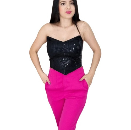 Cropped Paetê Corselet Corset Tomara Que Caia Com Bojo