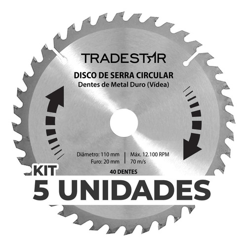 Kit 5 Discos Serra Circular 40 D 110x20mm Makita