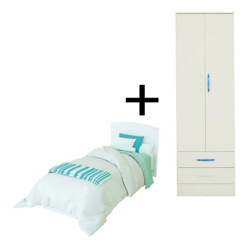 Combo Dormitorio Placard 2 Pta+ Cama 1 Pz Cuotas Sin Interes