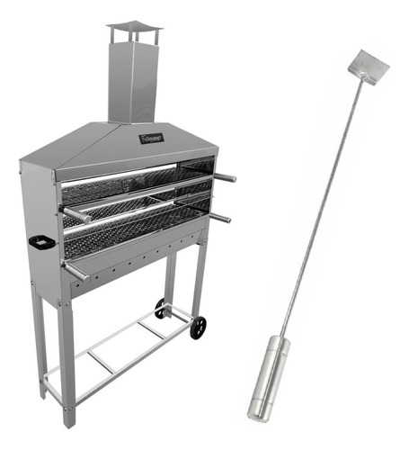 Churrasqueira Inox Grande Para Espetinho Bar 2 Grelhas Inox