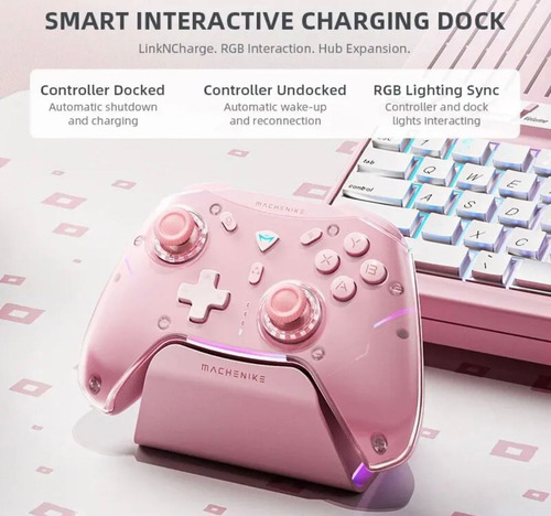 Controlador para jugadores Machenike G5 Pro Max Pink con base inalámbrica
