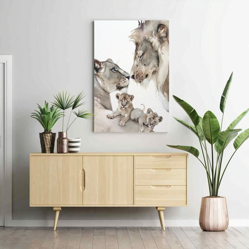Imagem 3 de 8 de Quadro Leão Grande 1 Peça Familia Filhotes Decorativo 90x60