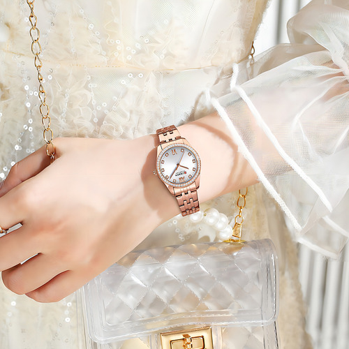 Reloj De Cuarzo Curren De Lujo Con Correas De Acero Con Diam Fondo Rose White