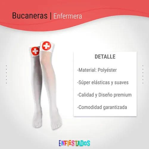 Medias Bucaneras Enfermera Largas Lisas Disfraz Cotillon