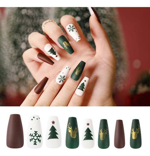 Noverlife 96pcs Navidad Long Coffin Press En Las Uñas Con Pe