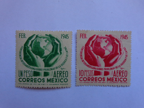 México Sc. C144 Y C146, Año 1945, Globo En Manos. Aéreos.