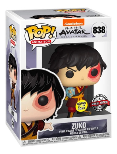 Boneco Funko Pop Anime Avatar A Lenda De Aang Zuko Glow 838
