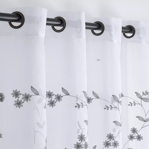 Set Visillo De Lino Bordado 140*220cm De Color Gris