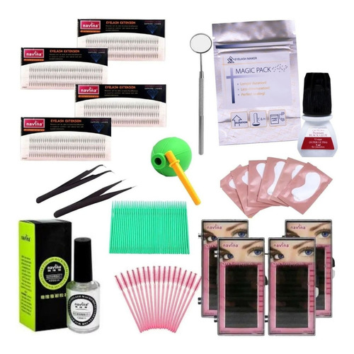 Kit Completo Extensão Cílios 3d E Fio A Fio Navina+brinde