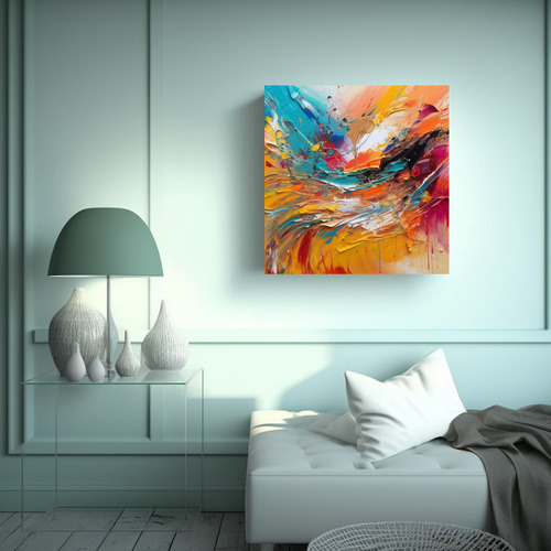 60x60cm Cuadro Abstracto Con Formas Y Líneas Orgánicas