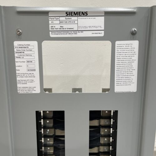 (c) Siemens P1 250 Amp Main Breaker Panel P1c18nb100ats Yyh