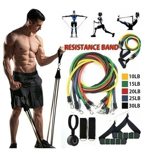 Imagen 2 de 3 de Kit Bandas De Resistencia Gym Fitness Portátiles Full Trakin