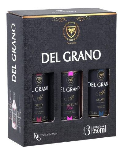 Kit Mini Vinho Del Grano Gold Tinto Suave Seco Rose 3 Un