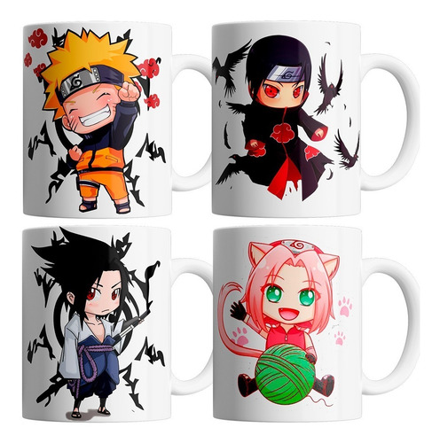 Pack Tazas Ceramica X4 - Naruto Chibi 