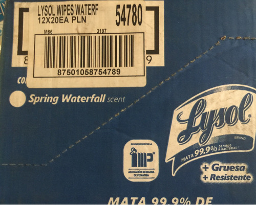 Toallitas Desinfect Spring Water 20 Toallitas Lysol 12pz/20t