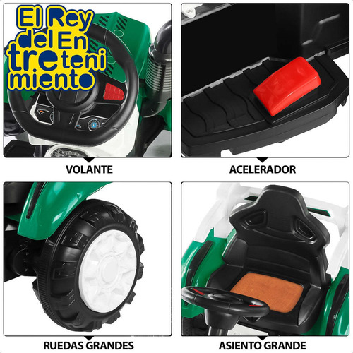 Imagen 2 de 10 de Tractor Auto A Batería Con Remolque Luces Música - El Rey