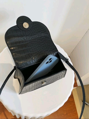 Cartera Mini Bag Croco Mujer Importada Con Monedero Negro Croco Plateado
