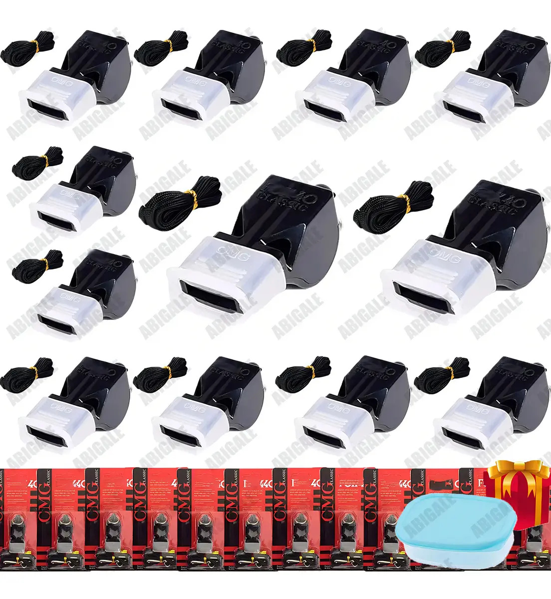 Silbatos Árbitro Abigale Negro Pack 12 Con Cordón Deporte 115 Decibeles