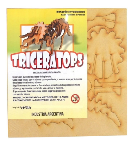 Imagen 5 de 6 de Esqueleto Dinosaurio Triceratops 30 Cm De Madera Armar 3d