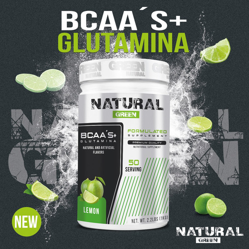 Aminoácidos Bcaas + Glutamina Natural Green 1kg Sabores Limón