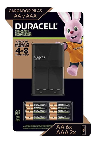 Cargador Duracell Kit Incluye Pilas 6 Aa Y 2 Aaa Baterías