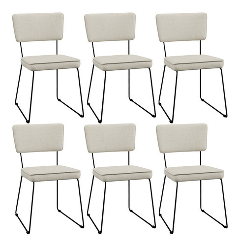 Kit 6 Cadeiras Cozinha Sala De Jantar Allana Linho Champagne Cor da estrutura da cadeira Preto Desenho do tecido Liso