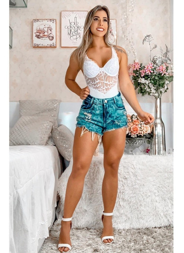Imagem 3 de 4 de Shorts Jeans Hot Pants Feminino Cintura Alta Desfiado St006